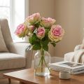Kunstig rosebusk grønn, rosa 55cm | Floristik24.no