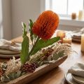 Kunstig blomst Banksia Orange Høstdekorasjon Begravelsesblomster 64cm | Floristik24.no