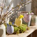 Påskeegg til å henge lilla, rosa, gul eggeplast H6,5cm 6stk | Floristik24.no