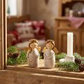Sjarmerende engleduo laget av keramikk i kremhvit med gullaksenter - 8,6 cm - Himmelske dekorative figurer - 2 stk. | Floristik24.no