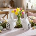 Keramisk Kanin Hvit Sittende Blomster Fjær 9×7×14cm 2stk | Floristik24.no