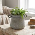 Dekorativ potte vintage plantekasse metall med håndtak grå H13,5cm | Floristik24.no