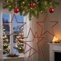 Store røde juledekorasjonsstjerner med glitter til oppheng, 24 cm, sett med 6 | Floristik24.no