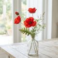 Valmue dekorativ hageblomst med 3 blomster rød L70cm | Floristik24.no
