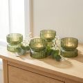 Telysholdere i glass, dekorative, ribbet, grønne, Ø9 cm, H7 cm, 4 stk. | Floristik24.no