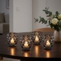 Lyktglass telysholder gråtonet Ø9cm H9,5cm 4stk | Floristik24.no