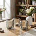 Telysholdere i glass i grått med ribbet design, 8 cm, 6 stk. | Floristik24.no