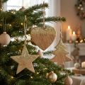 Julepynt stjerne / hjerte / tre, tre anheng, advent dekorasjon H10/12,5cm 3stk | Floristik24.no