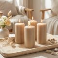 Søylelys, beige, rillet, 70/130 mm, 4 stk. | Floristik24.no