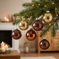 Julekuler gullbrune trekuler glass Ø6cm 24 stk | Floristik24.no