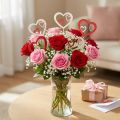 Blomsterplugg Valentinsdag dekorativ plugg hjerte rød 7cm 12 stk | Floristik24.no