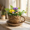 Plantekopp med skål, liten plantekurv av strå, Ø17 cm H13 cm | Floristik24.no