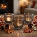 Telysholder i glass i grått, høst/vinter, Ø7 cm H7 cm, 6 stk. | Floristik24.no
