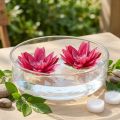 Kunstig borddekorasjon med flytende vannliljer fuchsia Ø15cm 2 stk | Floristik24.no