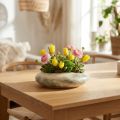 Dekorativ skål oval flat keramikkskål kremgrågrønn 19×14×5cm | Floristik24.no