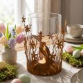 Lykt med kaniner, vårpynt, metalldekor med blomster, påskepatina Ø11,5cm H18cm | Floristik24.no
