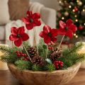 Blomsterstaker i tre, røde, dekorative, 9–12 cm, 45 cm, 15 stk. | Floristik24.no