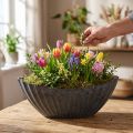 Planteskål med riller oval båt antrasitt 36cm | Floristik24.no