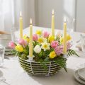 Lysholder i hvit dekorativ metallskål Ø14cm H7cm | Floristik24.no