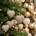 Glitterhjerte til oppheng av champagne 6cm x 6,5cm 12 stk | Floristik24.no
