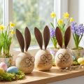 Eggformet kanindekorasjonsfigur med karakter for vår- og sesongdekorasjon, 14 cm, 3 deler | Floristik24.no
