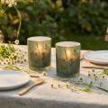 Dekorativ glasslykt grønn hvit motiv eng H12,5cm 2 stk | Floristik24.no