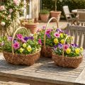 Kurv plantekurv vevd kurv med håndtak naturlig 33/28/22cm sett med 3 | Floristik24.no