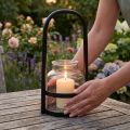 Lykt metall glass dekorasjon svart klart håndtak Ø14,5cm | Floristik24.no