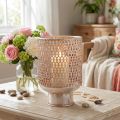 Lyslykt i metall glass sølv rosa Ø18cm H27cm | Floristik24.no