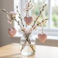 Dekorativ henger tre trehjerter dekorasjon lys rosa skinnende 6cm 8 stk | Floristik24.no