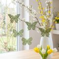 Dekorativ oppheng sommerfuglgrønt glitter 8cm 12 stk | Floristik24.no