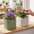 Plantekasse keramikk hvit grønn relief netting 12,5x12,5cm H9cm 2stk | Floristik24.no