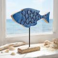 Maritim dekorativ trefisk på stativ blå 25cm × 24,5cm | Floristik24.no