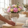 Hodevase Keramikkvase med roser Hvit Brun Ø19cm H2,5cm | Floristik24.no