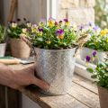 Metallplantepotte, blomsterpotte med håndtak, planter med blomstermønster Ø18cm | Floristik24.no