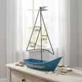 Lykt metall skip maritim dekorasjon blå 38x14x55cm | Floristik24.no