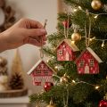 Røde julehus til oppheng, papir og tre, 5,5 cm, sett med 6 | Floristik24.no