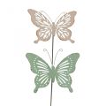 Floristik24 Sengestokk metall sommerfugl rosa grønn 10,5x8,5cm 4stk