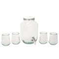 Floristik24 Drikkedispenser i resirkulert glass med tappekran og 4 glass, H25,5 cm