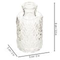 Mini glassvase med diamantmønster, liten bordvase, flaske, gjennomsiktig, 9 cm, 6 stk. | Floristik24.no