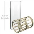 Floristik24 Glassvase sylinder flettet gress dekorativ vase Ø8cm H21,5cm