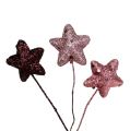 Floristik24 Glitterstjerner på wire Ø3,5cm rosa 12stk