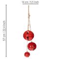 Røde metallklokker, sett med 3, dekorative, 14/12/8 cm | Floristik24.no