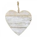 Hjerte laget av tre, dekorativt hjerte til oppheng, hjerte deco hvit 20cm