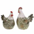 Floristik24 Deco figurer høne og hane grå, hvit, rød 10,2cm x 7cm H12,7cm 2stk
