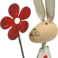 Floristik24 Påskepynt, kanin av metall, vårpynt, påskehare med blomsterrød, beige H21cm 2stk