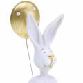 Floristik24 Kanin med ballong sitter hvit, gull H13,5cm 2stk