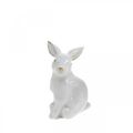 Floristik24 Hvit keramikk kanin, påskepynt med gulldekor, vårpynt H7,5cm