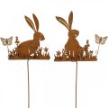 Floristik24 Bunny flower plug rust dekorativ plugg metall påske 11cm 4stk