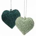 Floristik24 Glitter hjerte satt til å henge smaragd, isblå 6cm x 6,5cm 12stk